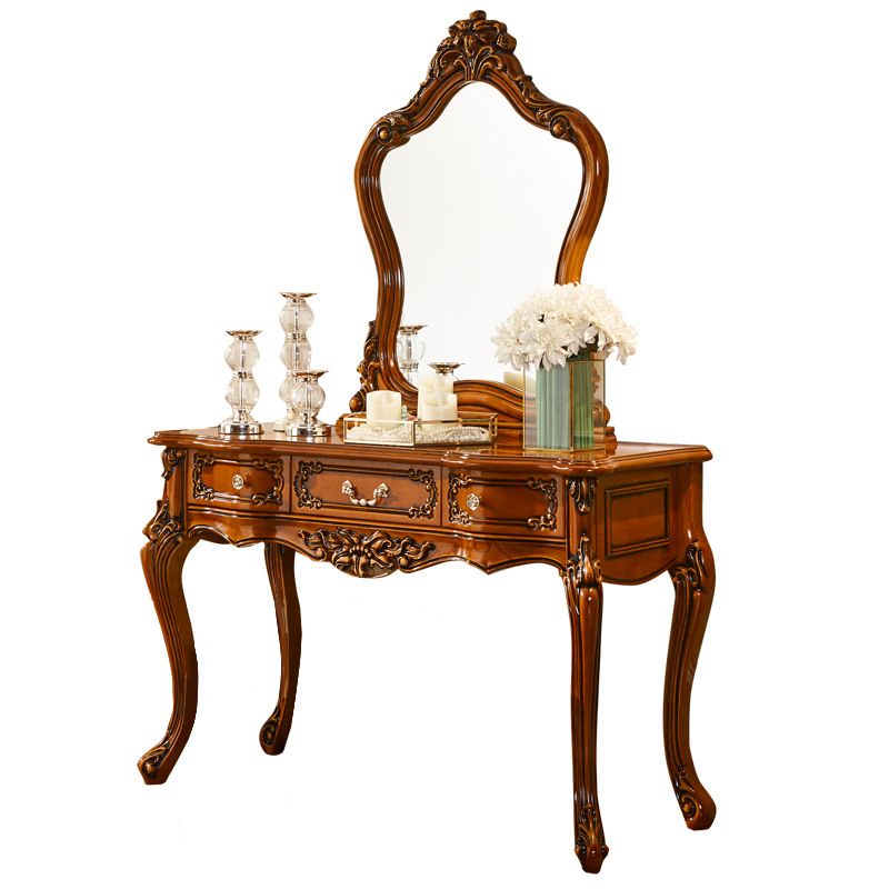 17.71 "Ensemble de vanité marron de large avec des tables de vanité en bois miroir avec 3 tiroirs de rangement