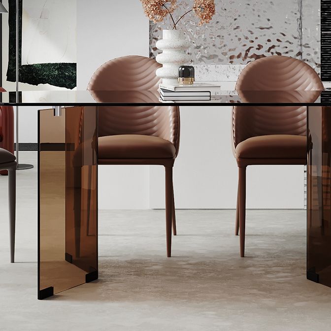 Mesa de comedor de tapa de vidrio moderna mesa de comedor de base de doble pedestal