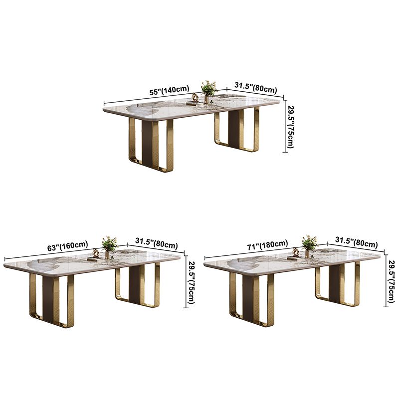 Traditional Luxury Sintered Stone Top Dining Table Rectangle Table With Metal Double Pedestal Clearhalo ' dining_table' 'Dining Tables & Seating' 'Dining Tables' 'furn' 'furn_dining_table' 'Furniture' 'furniture_dining_table' 'Kitchen & Dining Furniture' 'kitchen&dining_furn' 'kitchen' 'kitchen_dining_table' 1200x1200_e67c11f4-047c-42cf-8c0e-87fdf87d9143