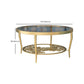 Contemporary Round Glass Top Coffee Table with Iron 4 Legs and Shelf Clearhalo 'Coffee & Accent Tables' 'Coffee Tables' 'coffee_tables' 'furn' 'furn_coffee_tables' 'Furniture' 'Living Room Furniture' 1200x1200_e67cd340-9bbb-45b4-8a5e-85218f9cefcb