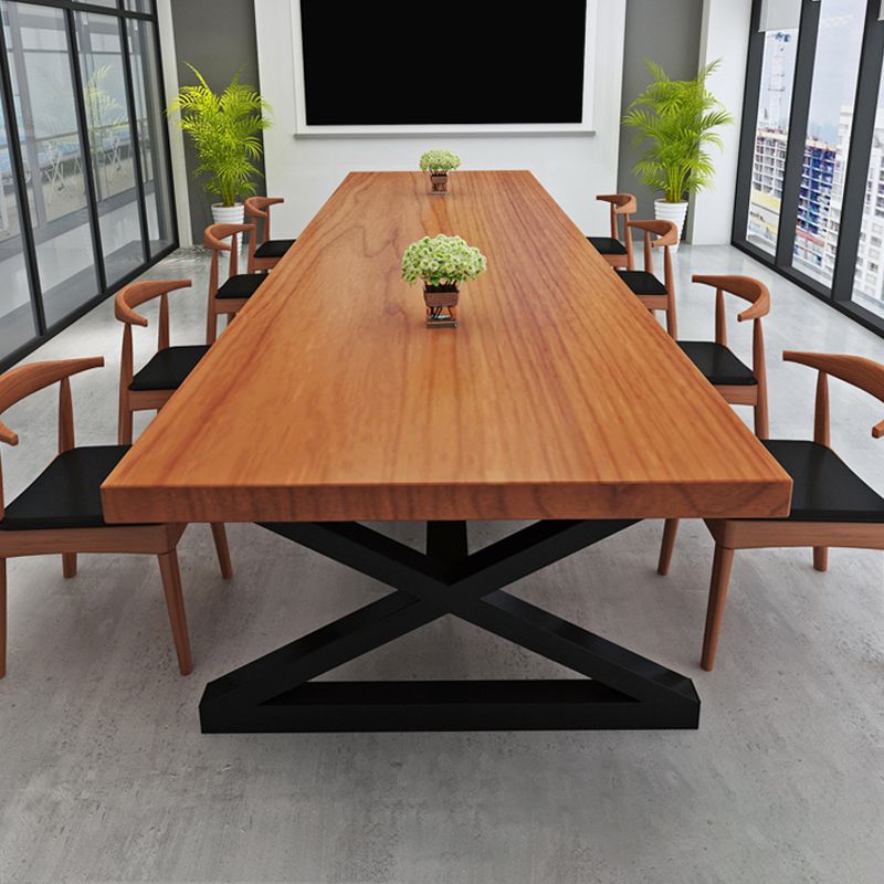 Industrieel schrijfbureau bruin massief hout rechthoekig kantoor bureau