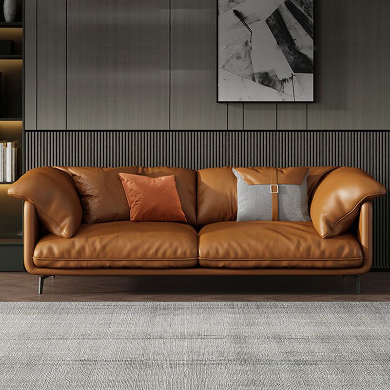 Orange Sofa with Pillow Back and Sponge Seat Filled with Wood Leather/imitation Leather Clearhalo 'furn' 'furn_sofas' 'Furniture' 'furniture_sofas' 'kitchen' 'kitchen_sofas' 'Living Room Furniture' 'Sofa' 'sofas' 1200x1200_e67e90d5-296c-473e-9552-6ef0fbe77a74