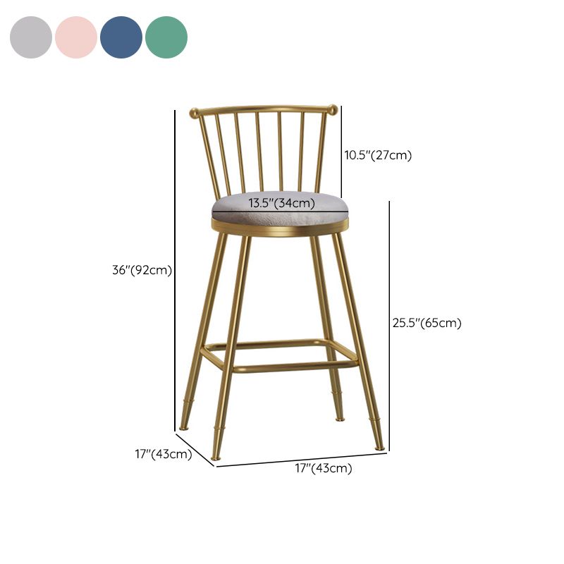 Glam Backrest Armless Counter Stool Iron Bar Stool with Velvet Cushion and Pedal for Cafe Clearhalo 'Bar Furniture' 'Bar Stools' 'bar_stools' 'furn' 'furn_bar_stools' 'Furniture' 'Kitchen & Dining Furniture' 1200x1200_e67eef32-7270-4435-bdf5-cbde332368d4