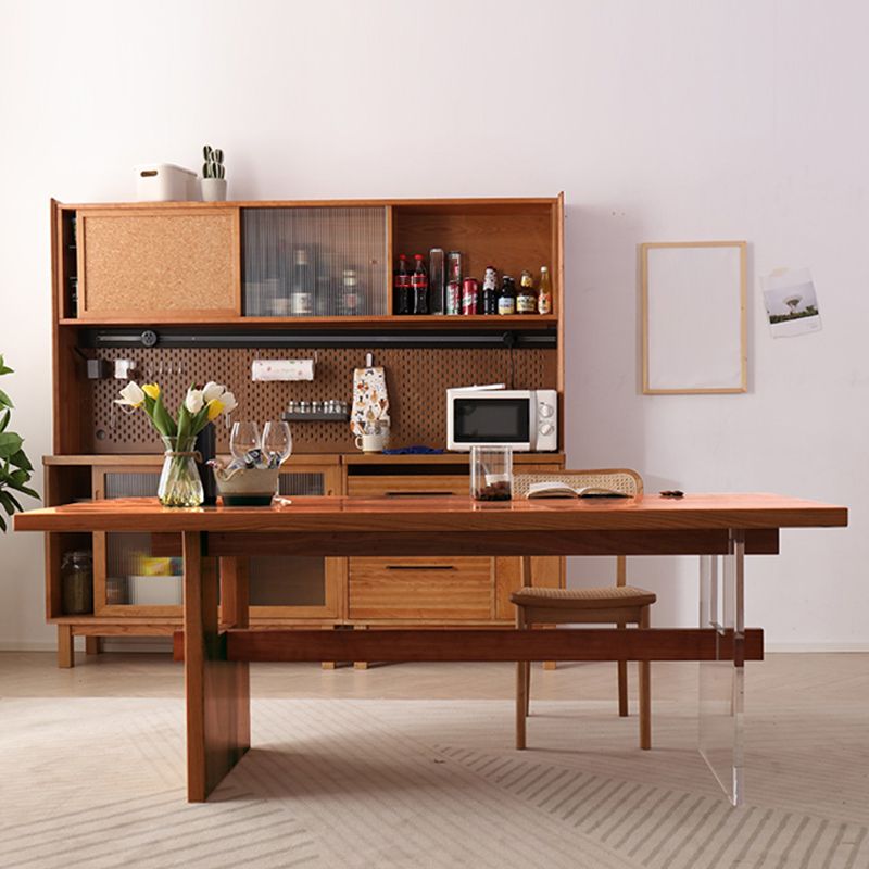 Cherry Wooden Solid Wood Dining Table Trestle Base Rectangle Dining Table