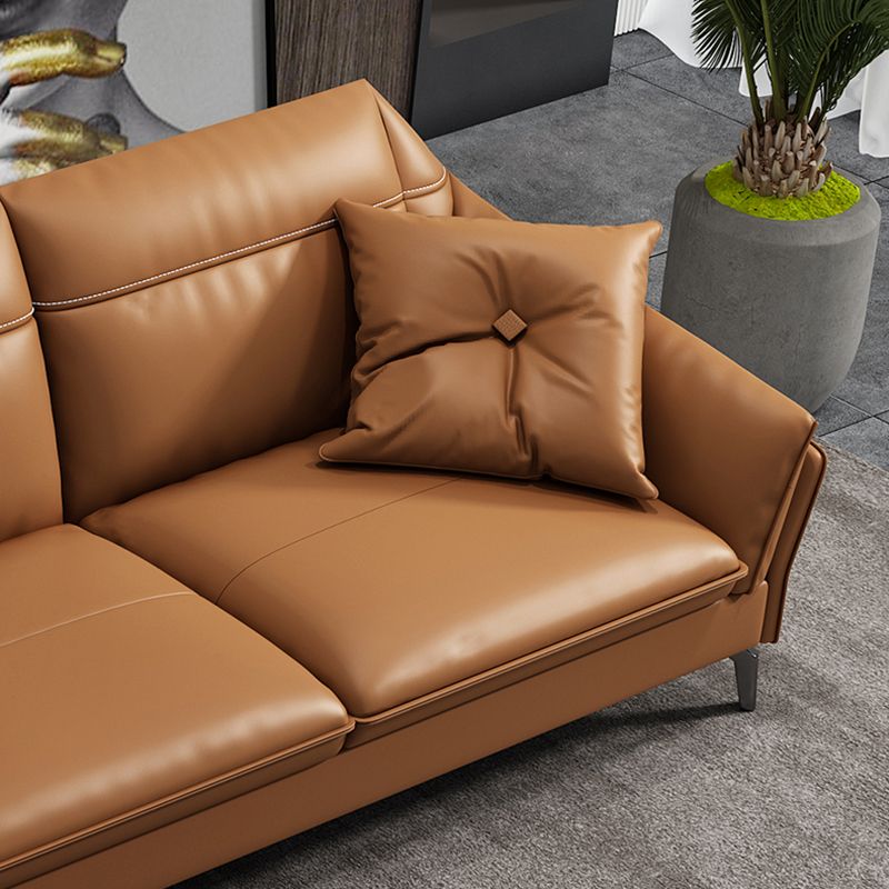 Contemporary Genuine Leather Sewn Pillow Back Sofa 35.43"High Flared Arm Sofa,Dark Brown Clearhalo 'furn' 'furn_sectionals' 'Furniture' 'furniture_sectionals' 'kitchen' 'kitchen_sectionals' 'Living Room Furniture' 'Sectionals' 1200x1200_e680b746-b57a-49dc-a1ac-5124e35a0a05