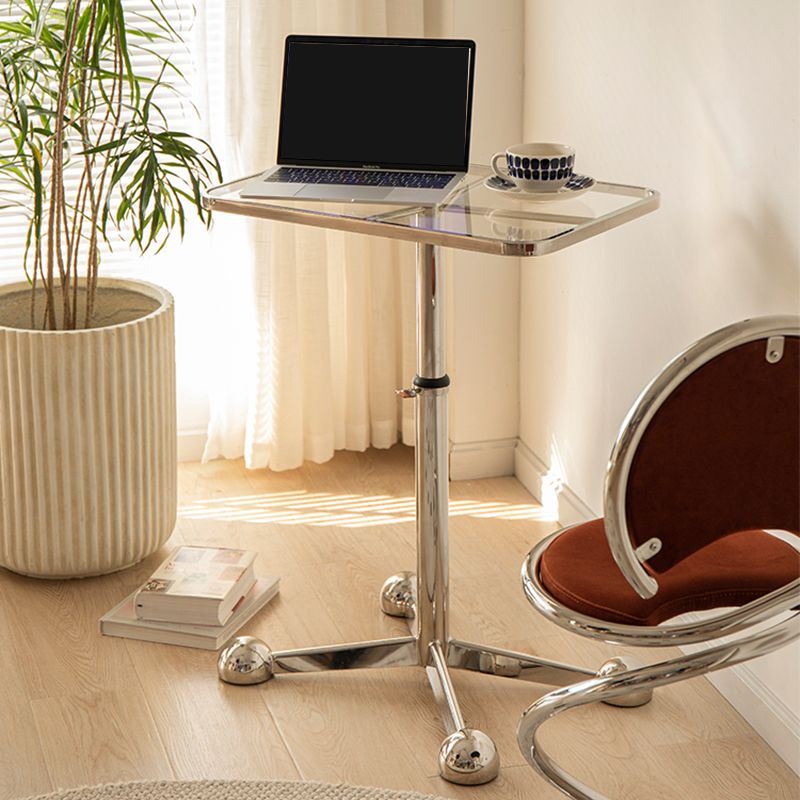 23.6" W Clear Glass End Table Pedestal Stainless Steel Side Table with Adjustable Height Clearhalo 'Coffee & Accent Tables' 'End & Side Tables' 'end_side_tables' 'furn' 'furn_end_side_tables' 'Furniture' 'Living Room Furniture' 1200x1200_e682c814-3da6-4c51-8765-a8f0ee3f1fa6