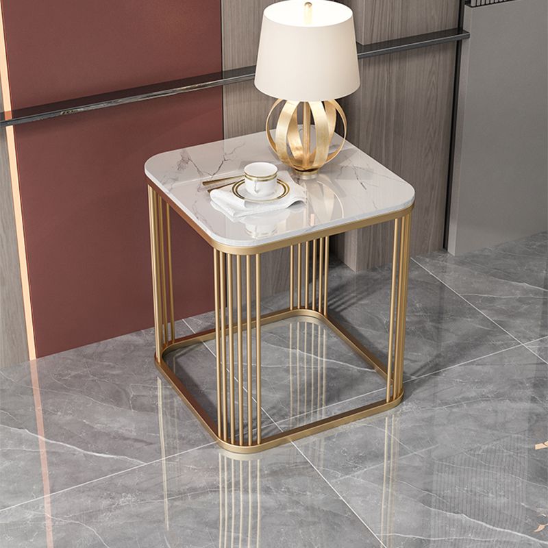 Modern Square Slate Top Side Table 21.6" Tall Iron Frame End Table