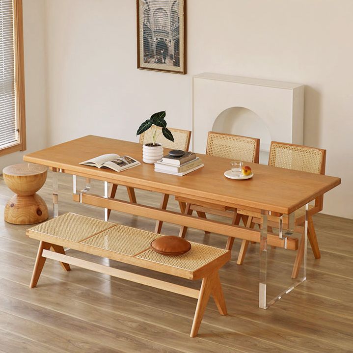 Rectangle Pine Solid Wooden Top Table Modern Dining Table with Acrylic Trestle Base Clearhalo ' dining_table' 'Dining Tables & Seating' 'Dining Tables' 'furn' 'furn_dining_table' 'Furniture' 'furniture_dining_table' 'Kitchen & Dining Furniture' 'kitchen&dining_furn' 'kitchen' 'kitchen_dining_table' 1200x1200_e684a3ad-6bf2-4064-a8b9-7d79eddc7484