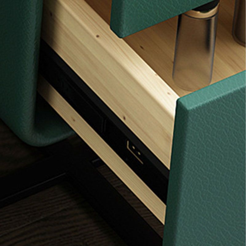 Bedroom Glam Double Drawers Faux Leather Standing Make-up Vanity