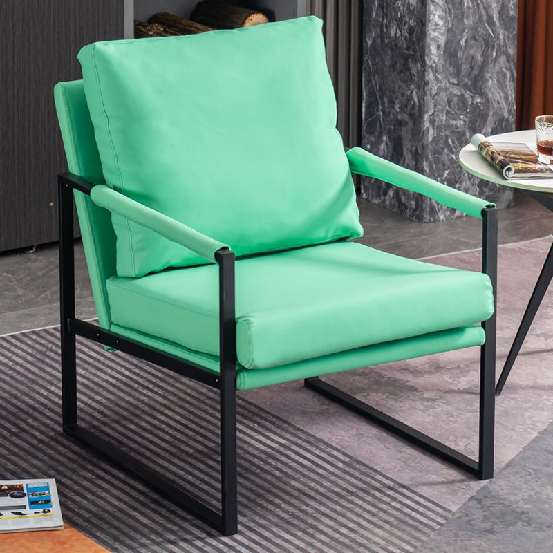 Metal Square Arms Chair Faux Leather Armchair for Living Room