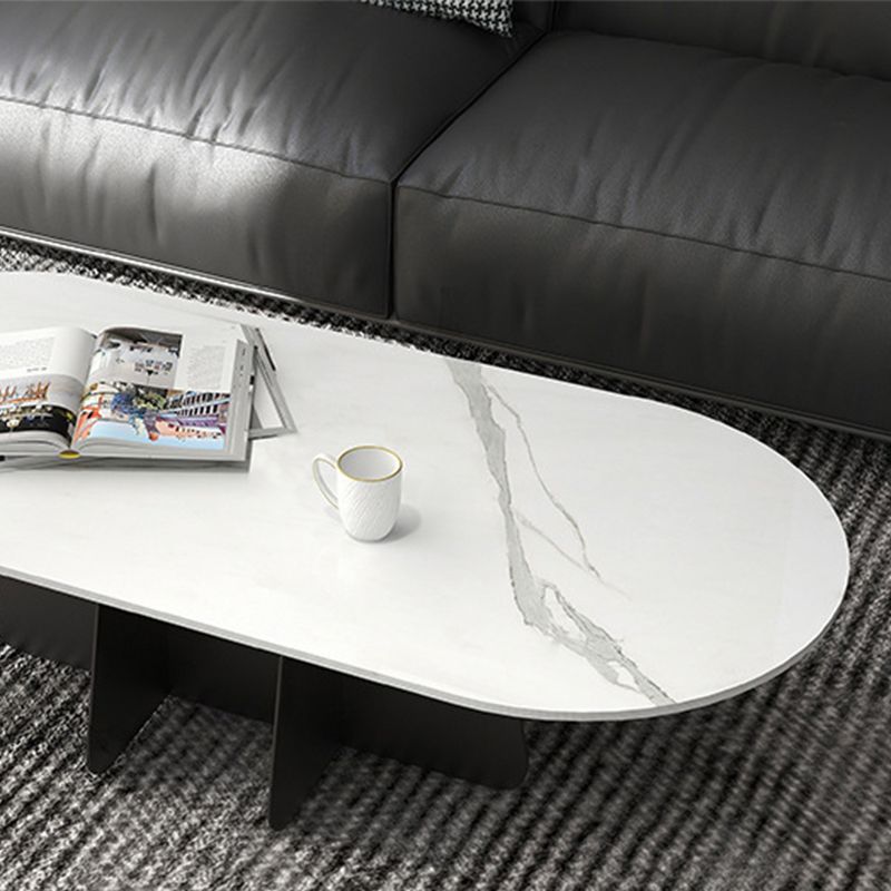 Glam Style Oval Coffee Table with Marble Top and Iron Base in Black Clearhalo 'Coffee & Accent Tables' 'Coffee Tables' 'coffee_tables' 'furn' 'furn_coffee_tables' 'Furniture' 'Living Room Furniture' 1200x1200_e68c0bf6-6930-489c-ab93-5b1691ede9f9