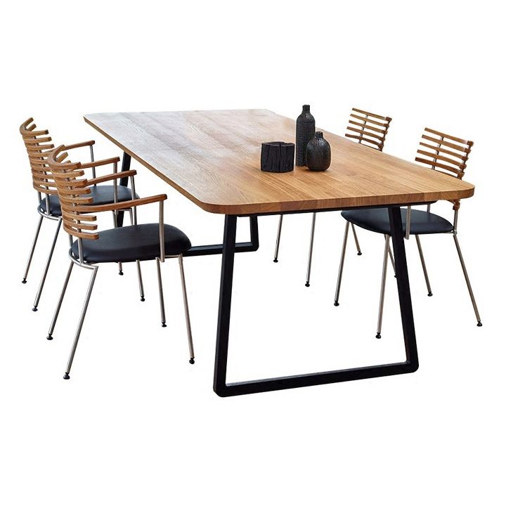 Modern Pine Solid Wood Table Rectangle Dining Table with Metal Black Double Pedestal Base Clearhalo ' dining_table' 'Dining Tables & Seating' 'Dining Tables' 'furn' 'furn_dining_table' 'Furniture' 'furniture_dining_table' 'Kitchen & Dining Furniture' 'kitchen&dining_furn' 'kitchen' 'kitchen_dining_table' 1200x1200_e68f4e86-2882-412c-ae5d-434ffe72cc40
