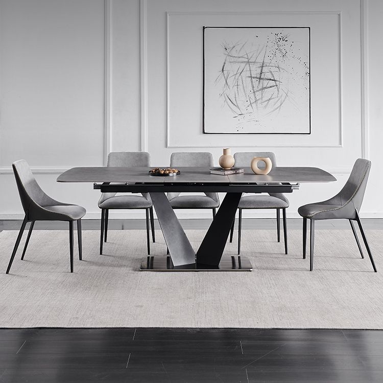 Contemporary Pedestal Dinner Table Stone Dining Table Rectangle for Home Clearhalo ' dining_table' 'Dining Tables & Seating' 'Dining Tables' 'furn' 'furn_dining_table' 'Furniture' 'furniture_dining_table' 'Kitchen & Dining Furniture' 'kitchen&dining_furn' 'kitchen' 'kitchen_dining_table' 1200x1200_e693e15f-caf4-4064-8c9c-0c92df642d75