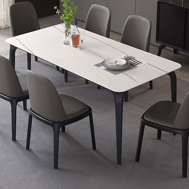 Contemporary Rectangle Dining Table Sintered Stone Dining Table with 4 Black Legs Clearhalo ' dining_table' 'Dining Tables & Seating' 'Dining Tables' 'furn' 'furn_dining_table' 'Furniture' 'furniture_dining_table' 'Kitchen & Dining Furniture' 'kitchen&dining_furn' 'kitchen' 'kitchen_dining_table' 1200x1200_e695dcc0-3fa3-4df1-9b5c-f20382a96122
