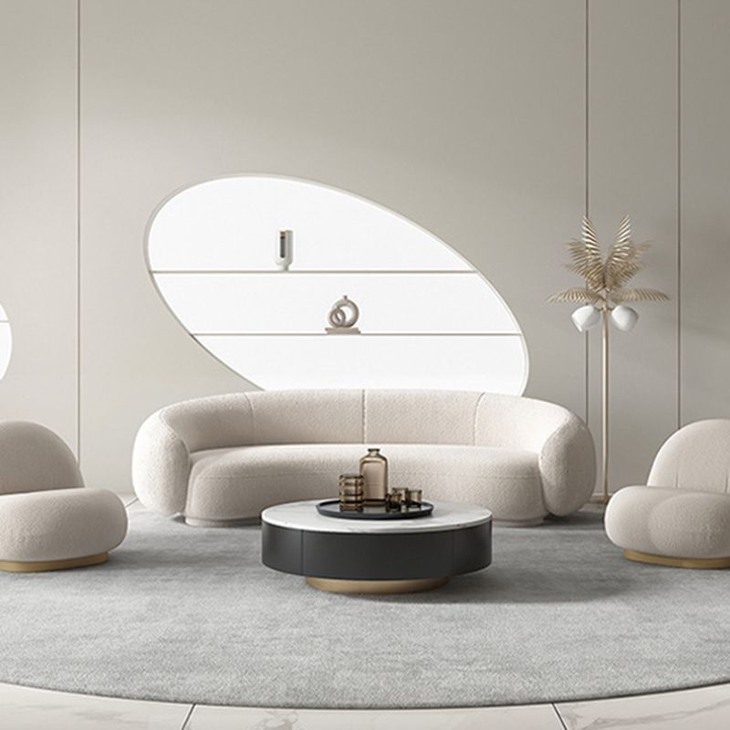 Contemporary Sloped Arm Curved Sofa Tight Back Fabric Settee