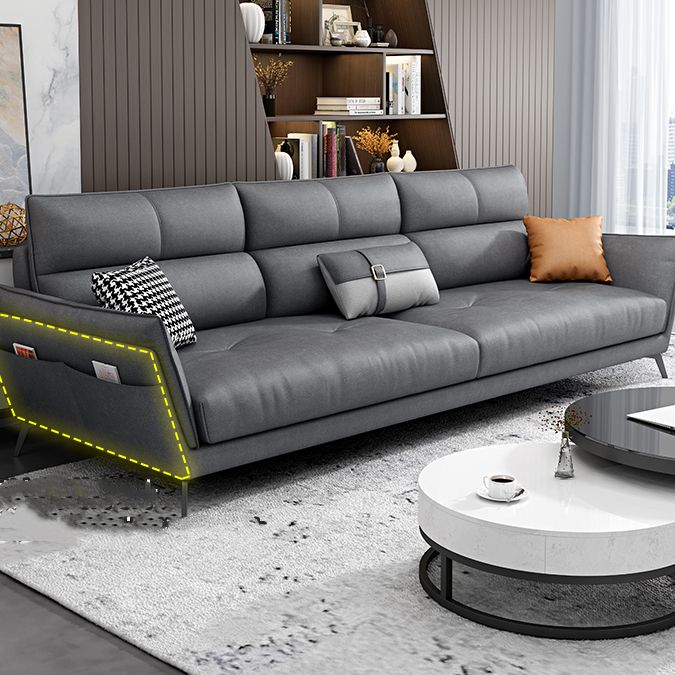 Ultra-Modern Sewn Pillow Back Faux Leather Pillow Top Arm Sofa with Wear-resisting Clearhalo 'furn' 'furn_sectionals' 'Furniture' 'furniture_sectionals' 'kitchen' 'kitchen_sectionals' 'Living Room Furniture' 'Sectionals' 1200x1200_e69b60d3-9bee-4847-b9ac-5529a643dcd4