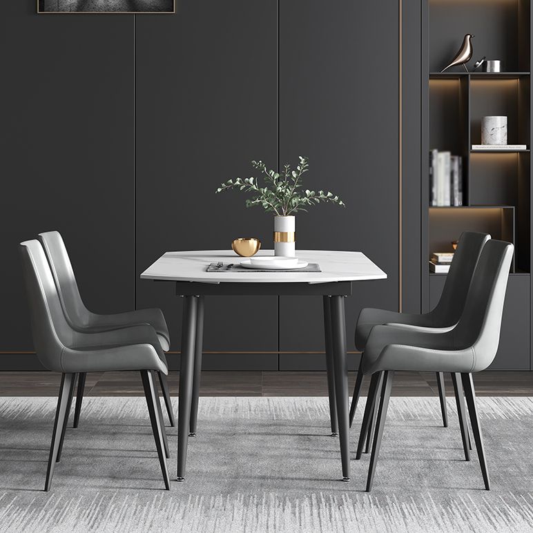 Modern Sintered Stone Dinner Table 51.18" Round Drop-Leaf Table with Black Frame Clearhalo ' dining_table' 'Dining Tables & Seating' 'Dining Tables' 'furn' 'furn_dining_table' 'Furniture' 'furniture_dining_table' 'Kitchen & Dining Furniture' 'kitchen&dining_furn' 'kitchen' 'kitchen_dining_table' 1200x1200_e69ebcb6-f203-4e14-90f6-b6b7933e1ee0