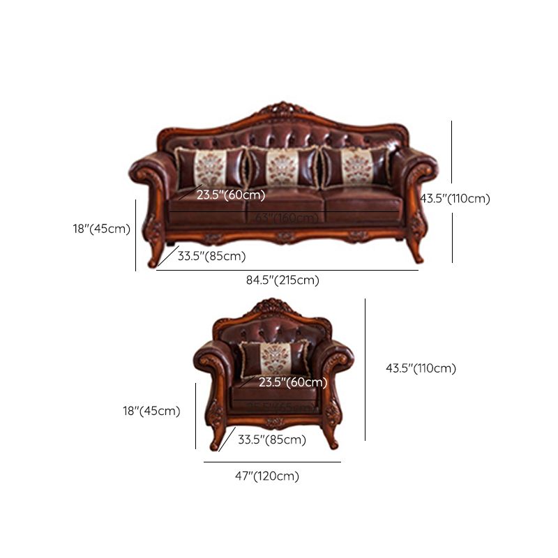 Sofá de cuero genuino Sofá con brazo enrollado con retroceso en marrón