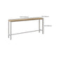 Mesa rectangular con altura de barra, patas blancas y mesa de bar con base de metal para uso en patio