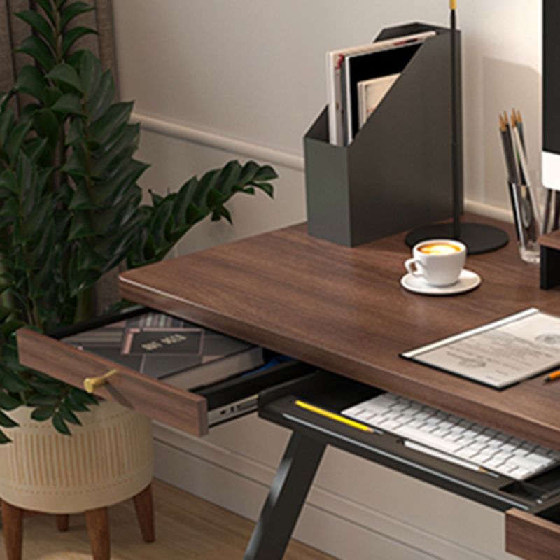 Rectangular Office Desk Antique Finish Writing Desk with Metal Legs Clearhalo 'furn' 'furn_office_desk' 'Furniture' 'Office Desks' 'Office Furniture' 'office_desk' 1200x1200_e6abee19-7356-41ab-8651-ccaea154affe