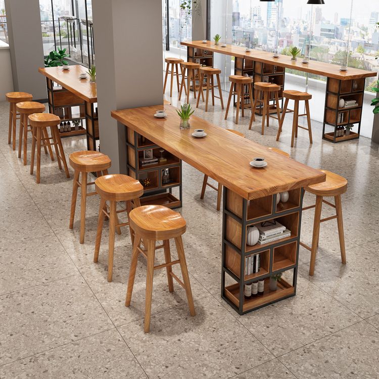 Brown Wood Pub Table with Rectangle Table Top Double Pedestal Table - 41.3" H Clearhalo 'Bar Furniture' 'Bar Tables' 'bar_tables' 'furn' 'furn_bar_tables' 'Furniture' 'furniture_bar_tables' 'Kitchen & Dining Furniture' 1200x1200_e6b34fc2-af0a-45c3-b335-1a3681b66fbe