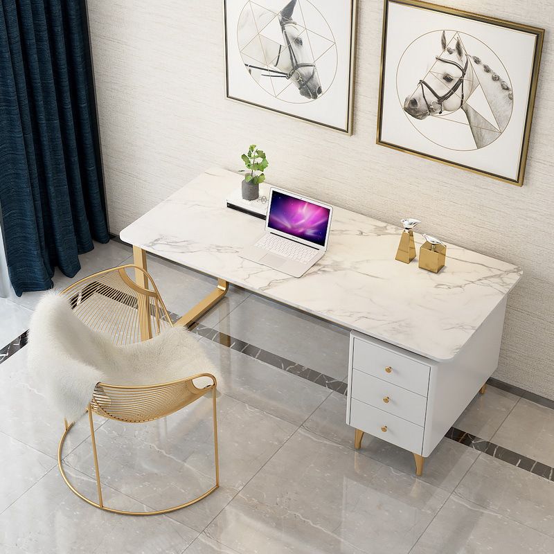 Artificial Marble Office Desk Glam Style Writing Desk with 3-drawer Clearhalo 'Furniture' 'furniture_office_desk' 'Office Desks' 'Office Furniture' 'office_desk' 1200x1200_e6b8c762-d122-4d68-bdde-b49bc7310118