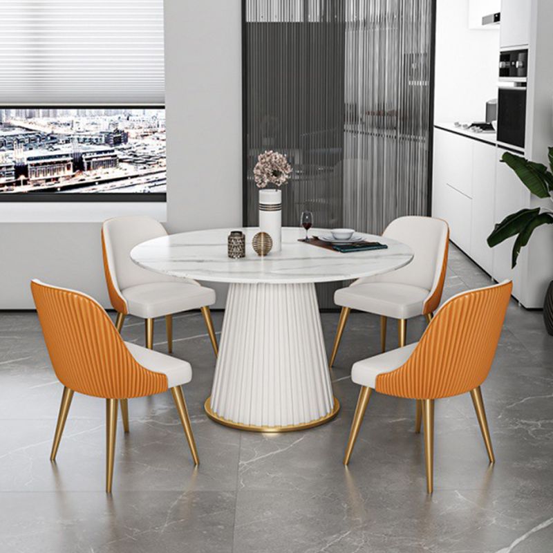 Table à manger ronde contemporaine, plateau en pierre frittée blanche, guéridon pour la maison