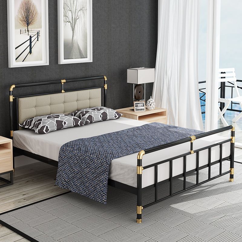 Industrial Metal Standard Bed, Open-Frame Rectangular Headboard Bed