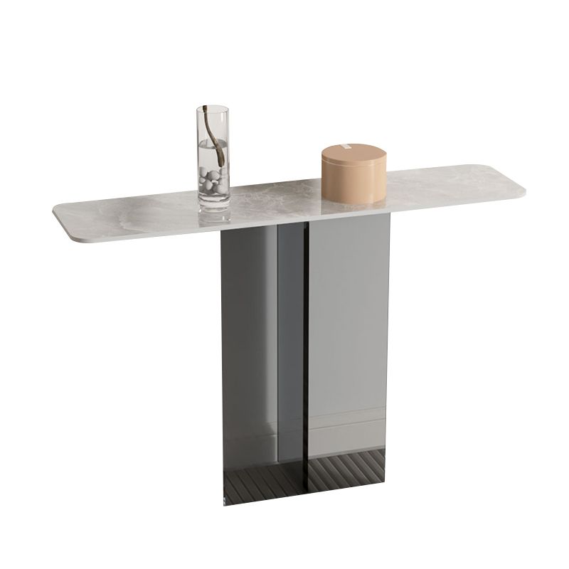 Rectangle Shape Contemporary Console Table Black/White Stone Console Sofa Table Clearhalo 'Console Tables' 'console_tables' 'Entry & Mudroom Furniture' 'furn' 'furn_console_tables' 'Furniture' 1200x1200_e6beab63-be90-4818-a873-c3ec9f2dce96