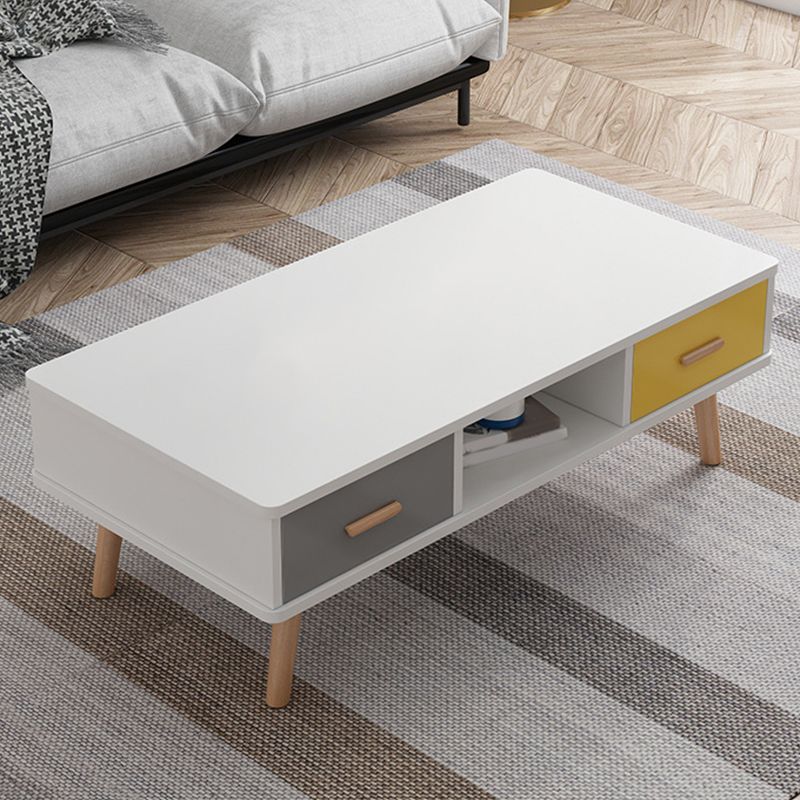 Rectangular with 2 Drawers Coffee Table Scandinavian Wood Cocktail Table Clearhalo 'Coffee & Accent Tables' 'Coffee Tables' 'coffee_tables' 'furn' 'furn_coffee_tables' 'Furniture' 'Living Room Furniture' 1200x1200_e6c204d8-3669-4210-8038-cec533d28f50