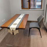 Mesa de comedor de madera Mesa de comedor contemporánea con base de pedestal doble
