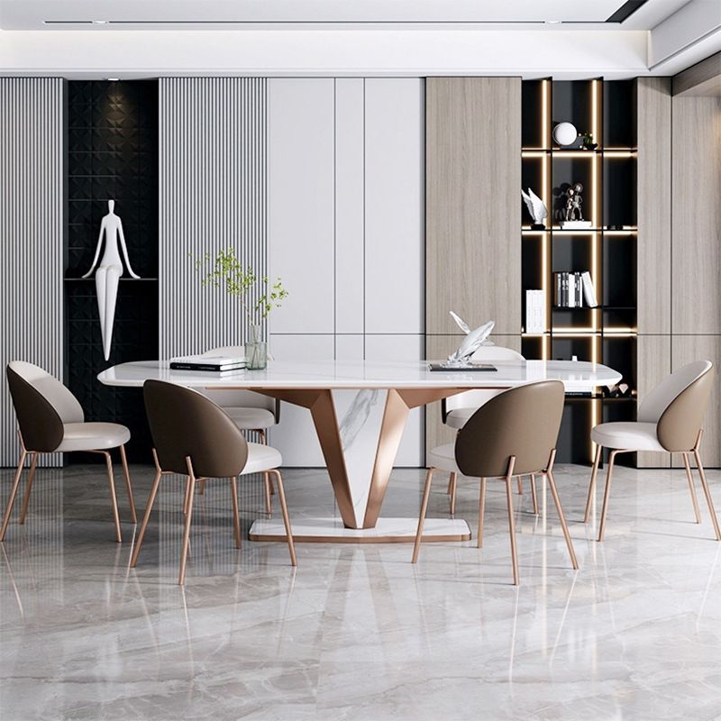 Modern Sintered Stone Dining Table Set 1/2/3/5/7 Pieces Dining Set with Pedestal Base Clearhalo 'Dining Room Sets' 'Dining Tables & Seating' 'dining_room_set' 'furn' 'furn_dining_room_set' 'Furniture' 'Kitchen & Dining Furniture' 1200x1200_e6c395bc-6170-4e33-b350-b490be789159