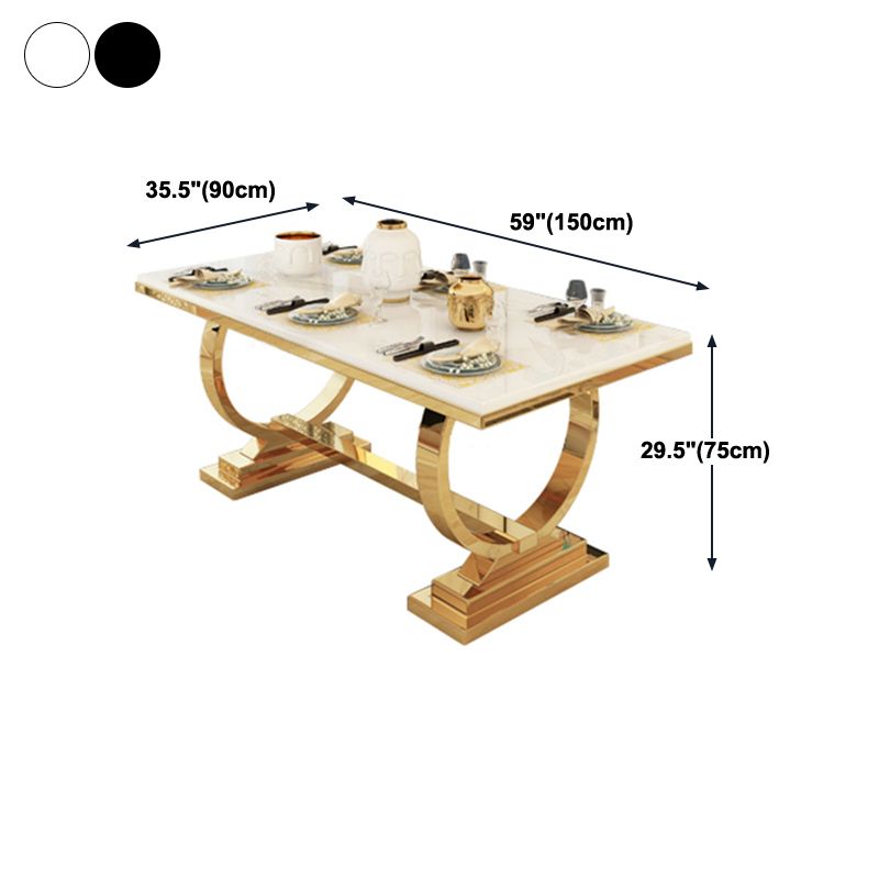 Glam Rectangle Shape Marble Dining Table Standard Dining Table with Double Pedestal Bases Clearhalo ' dining_table' 'Dining Tables & Seating' 'Dining Tables' 'furn' 'furn_dining_table' 'Furniture' 'furniture_dining_table' 'Kitchen & Dining Furniture' 'kitchen&dining_furn' 'kitchen' 'kitchen_dining_table' 1200x1200_e6c95b71-d1a3-45f0-a9c6-3ebc0ca46e4a