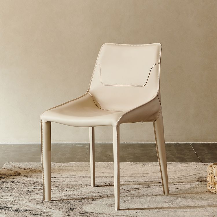 Leather Dining Chair Minimalist Design Arm Solid Back Dining Side Chair