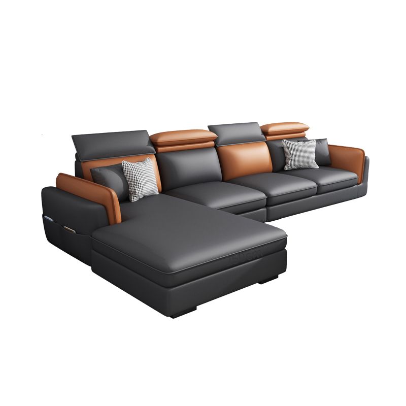 Divano e chaise di shaise e chaise in pelle scandinavo grigio scuro.