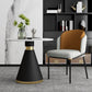 Mesa de comedor redonda contemporánea de metal mesa de piedra sinterizada con pedestal negro
