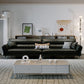 Schwarzes Sofa aus echtem Leder, Mid-Century Modern, Pillow-Top-Arm-Sofa – 33,5" H