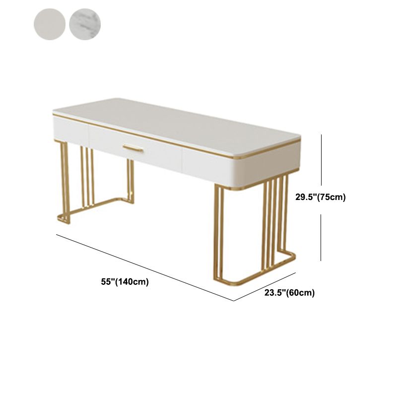 White and Gold Office Desk Glam Sled Writing Desk with Drawer Clearhalo 'furn' 'furn_office_desk' 'Furniture' 'Office Desks' 'Office Furniture' 'office_desk' 1200x1200_e6d06565-aaa3-459d-9f15-07df6d1ffee6