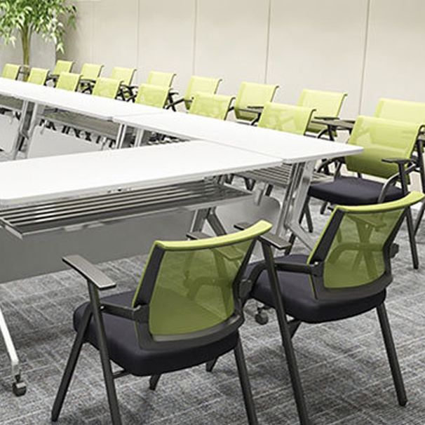 Mid Back Conference Chair with Arms White Metal Frame Modern Computer Office Chair Clearhalo 'furn' 'furn_office_chair' 'Furniture' 'furniture_office_chair' 'Office Chairs' 'Office Furniture' 'office_chair' 1200x1200_e6d6b89f-f04a-44d7-bff8-74a6370a20e1