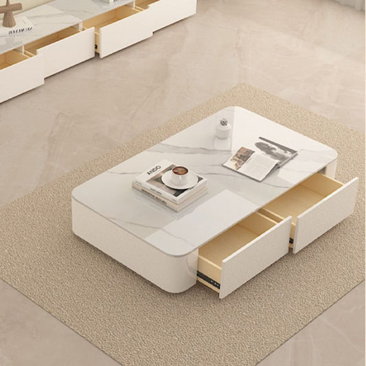 Mesa de café rectangular de bloques Mesa de café individual moderna con cajones