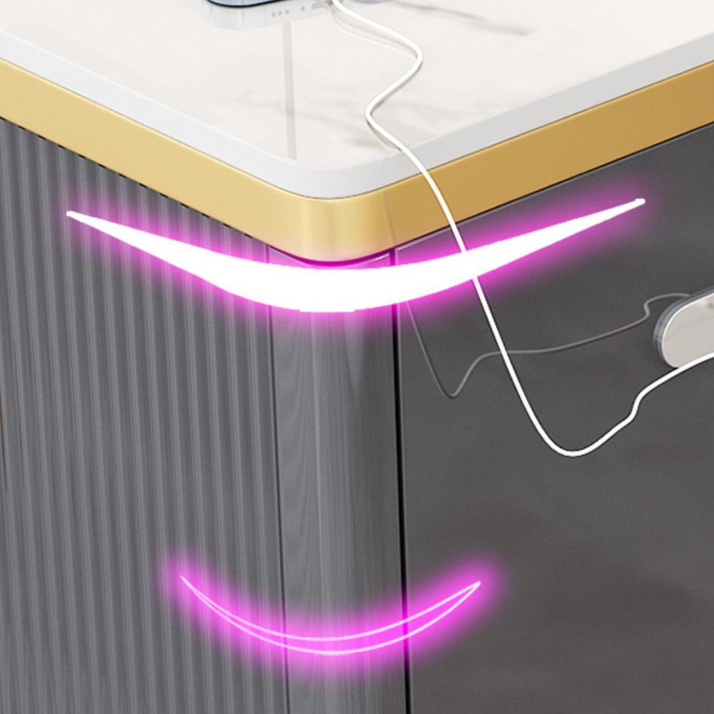 Rechthoekig ijzer 4 poten bijzettafel met twee ladjes eindtafel in grijs/zilver