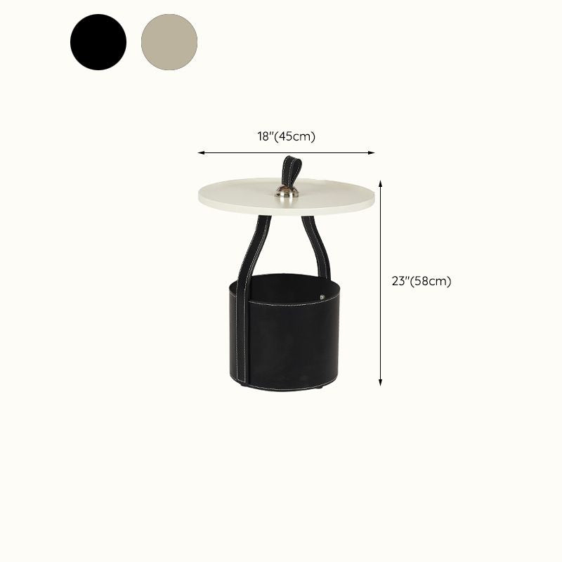 コンテンポラリーラウンドサイドエンドテーブルレザーペデスタルエンドテーブル