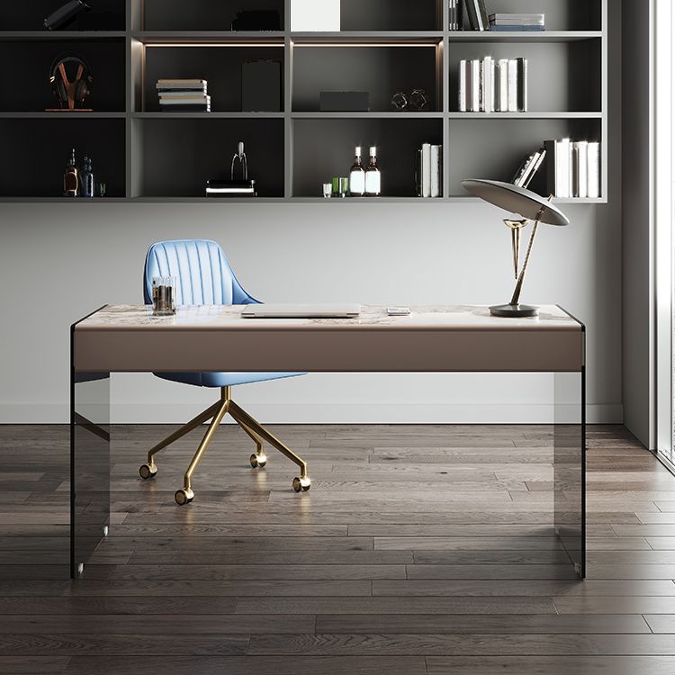 Moderne 3 Schubladen Office Desk 23.62 "W rechteckiger Schreibtisch mit Glasbasis