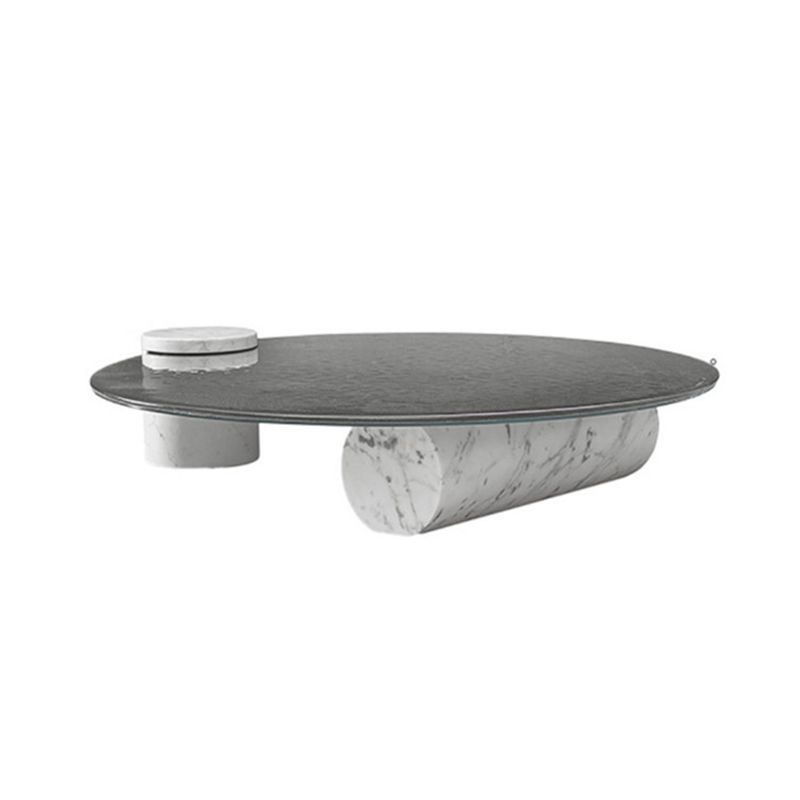 1 table basse moderne simple en verre/marbre, table de cocktail ronde