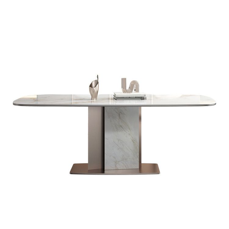 Glam Style Dining Rectangle Table Sintered Stone Table with Metal Legs for Home Use Clearhalo 'Dining Tables & Seating' 'Dining Tables' 'dining_table' 'furn' 'furn_dining_table' 'Furniture' 'Kitchen & Dining Furniture' 1200x1200_e6e567f5-df7e-45fd-abe6-0f4f71dd939a