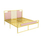 Glam Metal and Upholstered Open-Frame Bed with Headboard and Footboard