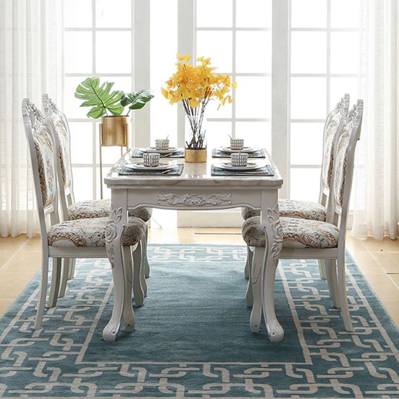 White Stone Top Dining Table Rectangle Dining Table with 4 Wood Legs