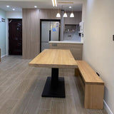 Solid Wood Rectangle Dining Table Modern Kitchen Wood Table with Metal Pedestal Clearhalo ' dining_table' 'Dining Tables & Seating' 'Dining Tables' 'Furniture' 'furniture_dining_table' 'Kitchen & Dining Furniture' 'kitchen&dining_furn' 'kitchen' 'kitchen_dining_table' 1200x1200_e6e8c453-22c5-446d-88b1-1d492fcbff92