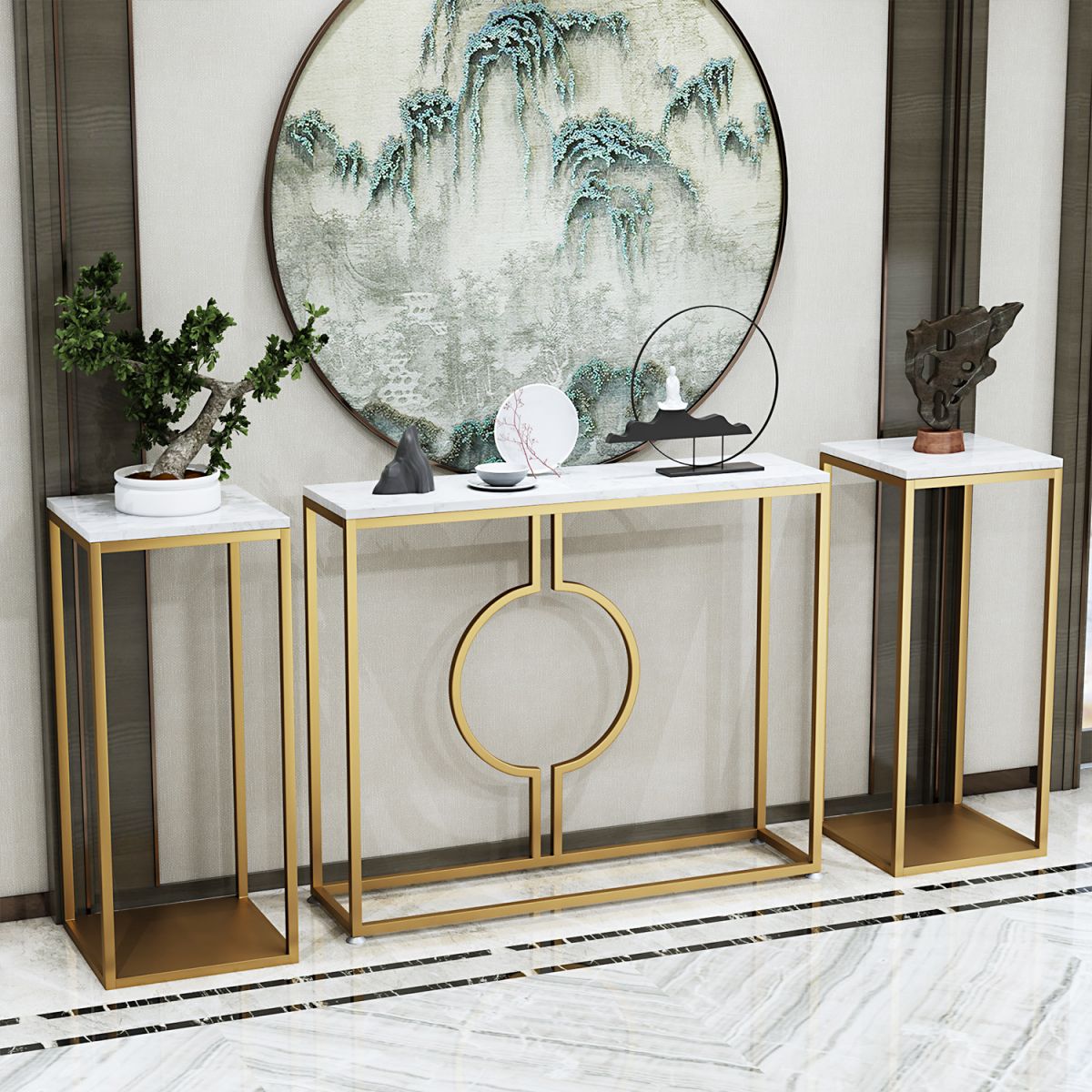 Tavolo da divano console in marmo glam tavolo accento per cornice oro per hall