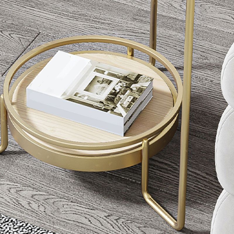 Modern 23.62" Tall Iron Frame End Table Round Glass Top Side Table with Shelf